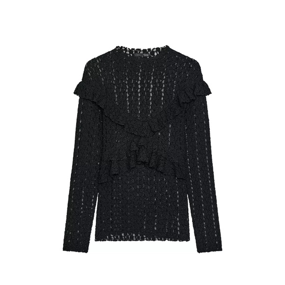 ZARA RUFFLED LACE TOP - Picture 7 of 9